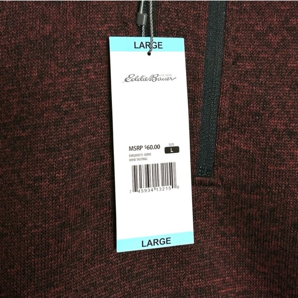 Eddie Bauer Radiator Fleece 1/4 Zip LS Sweater Maroon Color WINE TASTING NEW - Picture 8 of 11